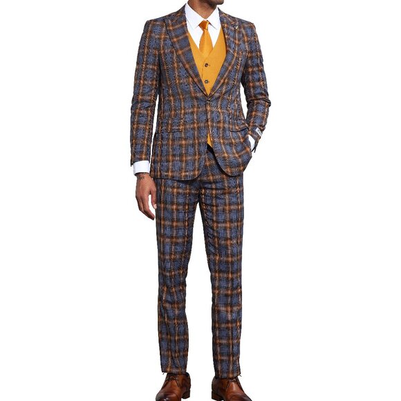 Grey/Orange 3 Piece Stacy Adams Men's Suit - Picture 3 of 5